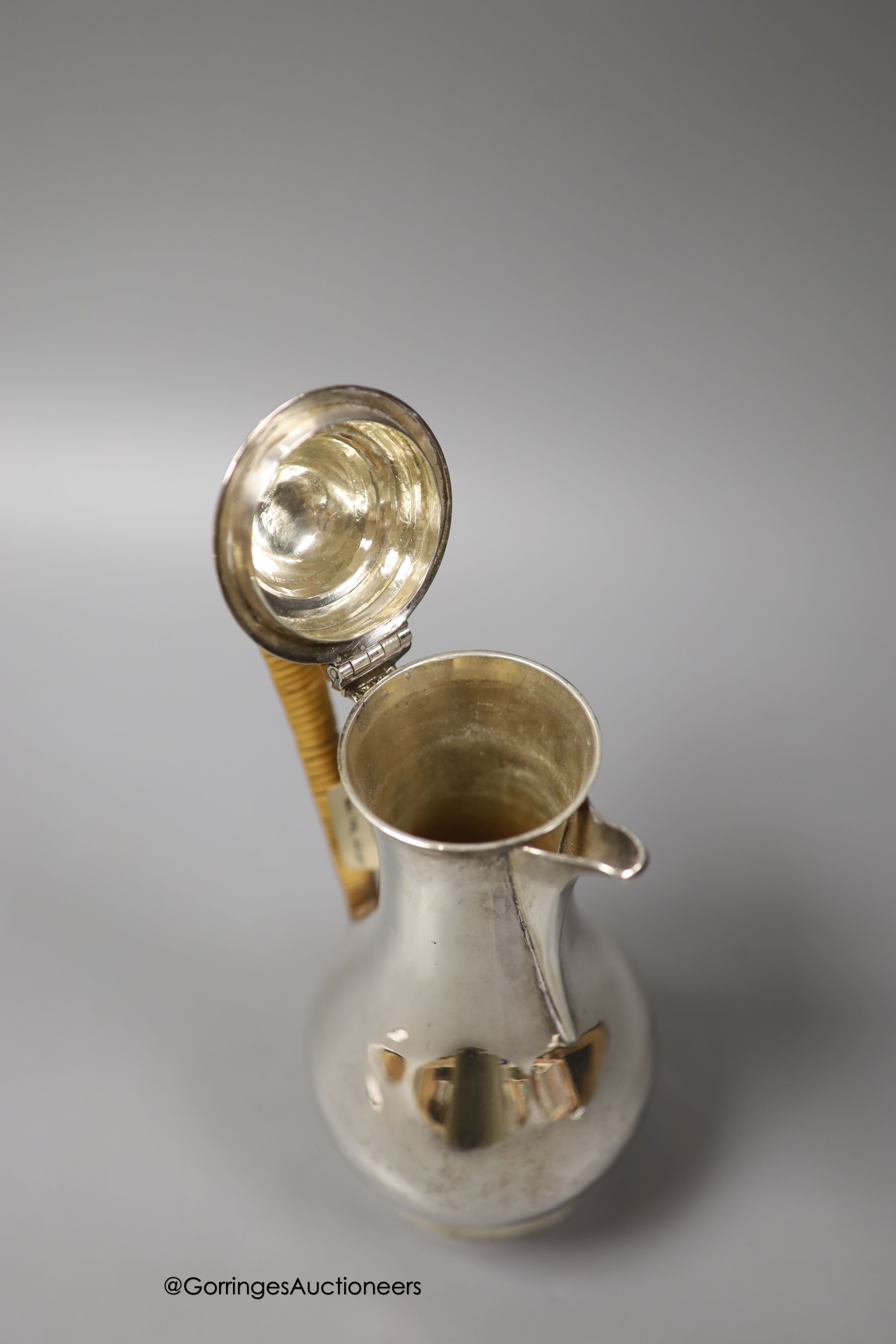 A George III silver baluster hot water pot, Charles Wright, London, 1771, height 21.7cm, gross weight 11.5oz